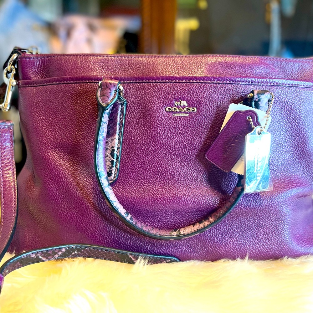 COACH- Large shoulder bag with snakeskin trim